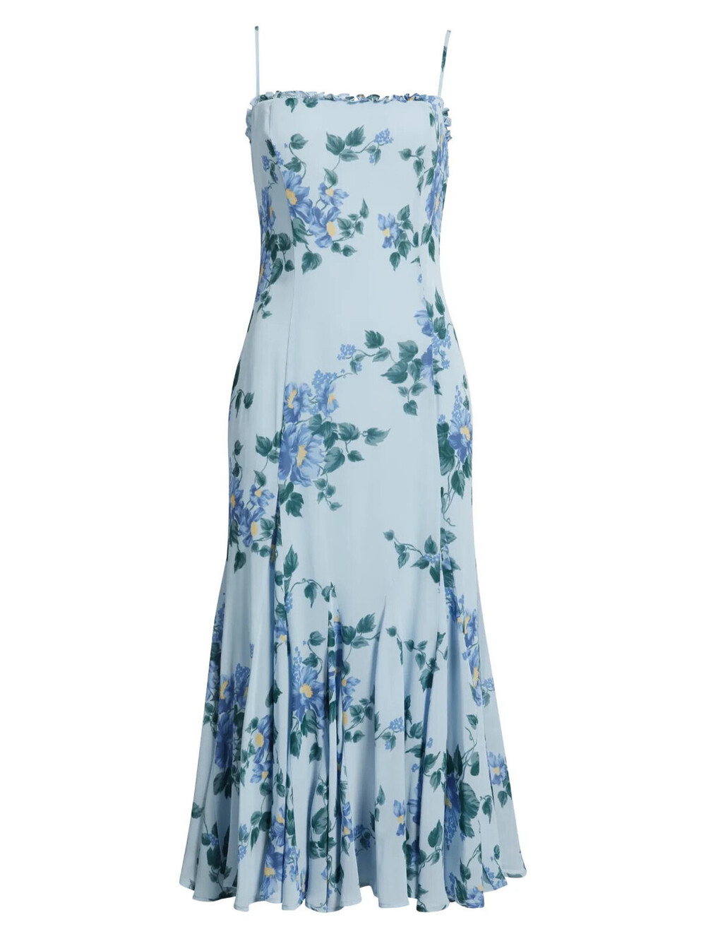 NEW Reformation Lilibet Floral Ruffle Trim Midi Dress in Blue Sz 8 #MD2687